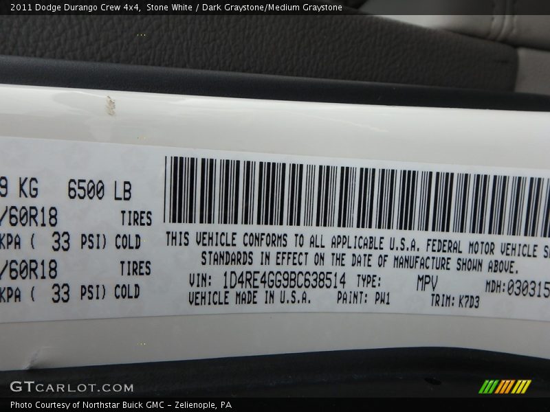 Stone White / Dark Graystone/Medium Graystone 2011 Dodge Durango Crew 4x4