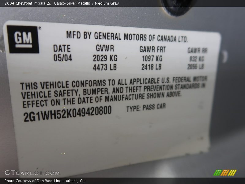 Galaxy Silver Metallic / Medium Gray 2004 Chevrolet Impala LS