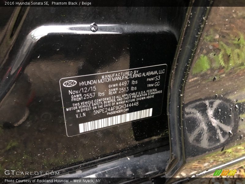 Phantom Black / Beige 2016 Hyundai Sonata SE
