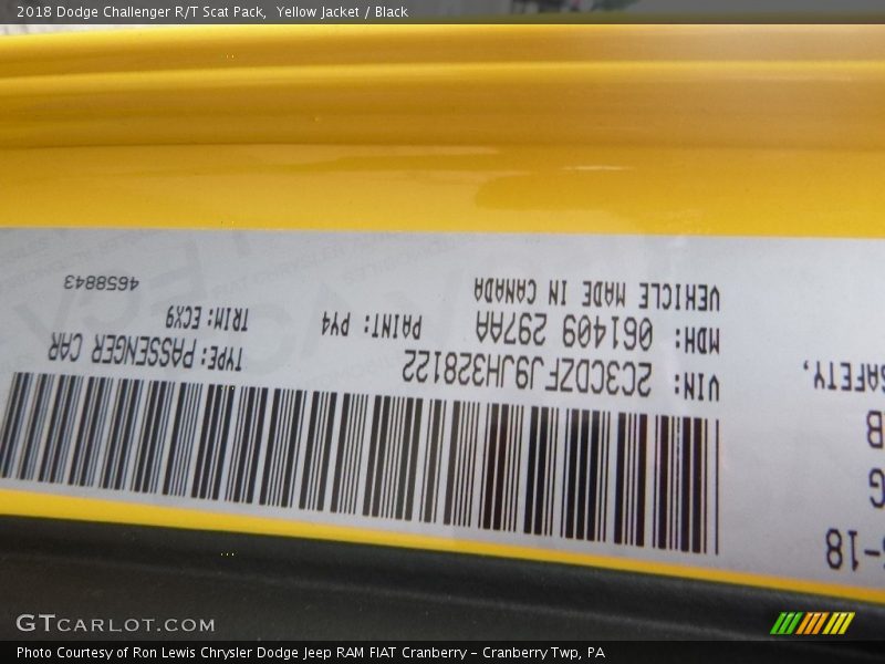 Yellow Jacket / Black 2018 Dodge Challenger R/T Scat Pack