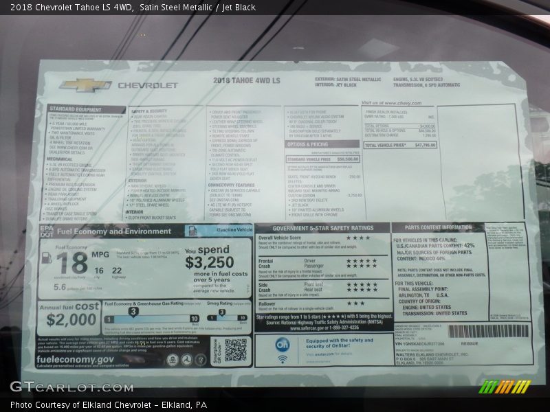 Satin Steel Metallic / Jet Black 2018 Chevrolet Tahoe LS 4WD