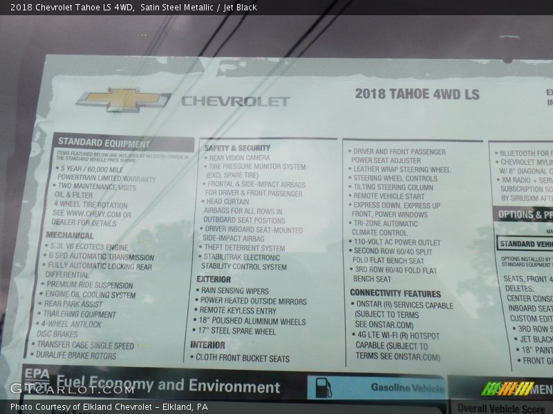 Satin Steel Metallic / Jet Black 2018 Chevrolet Tahoe LS 4WD