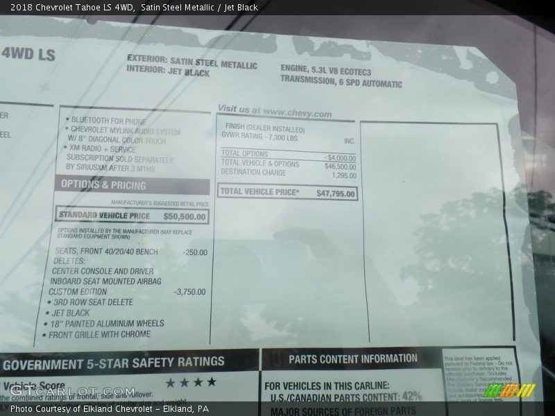 Satin Steel Metallic / Jet Black 2018 Chevrolet Tahoe LS 4WD