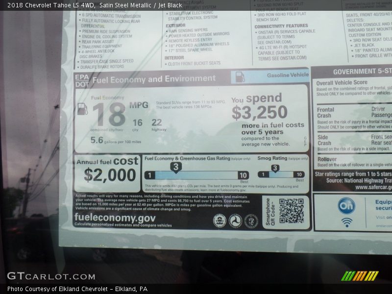 Satin Steel Metallic / Jet Black 2018 Chevrolet Tahoe LS 4WD