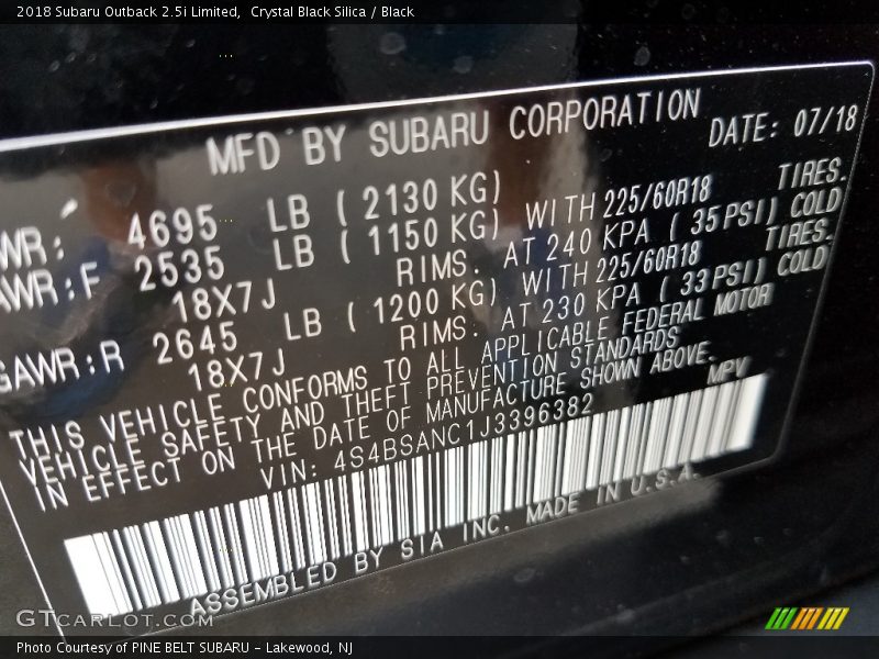 Crystal Black Silica / Black 2018 Subaru Outback 2.5i Limited