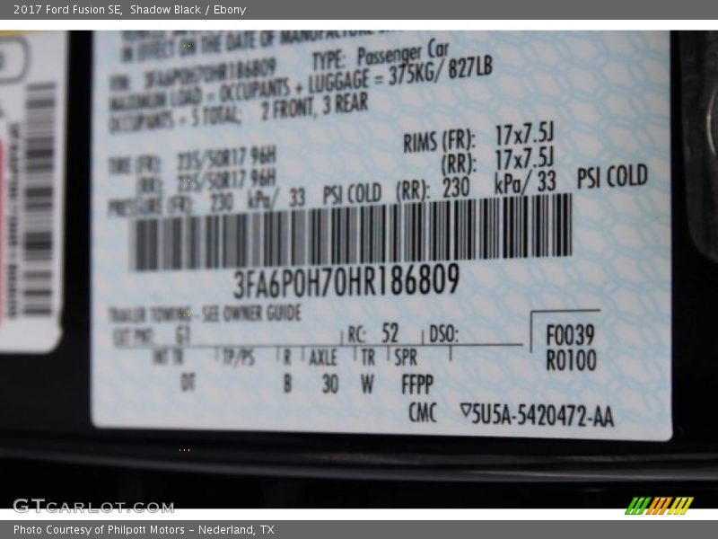 Shadow Black / Ebony 2017 Ford Fusion SE