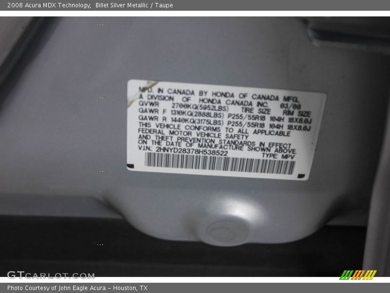 Billet Silver Metallic / Taupe 2008 Acura MDX Technology