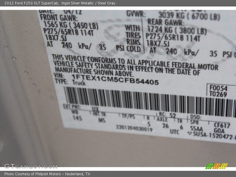 Ingot Silver Metallic / Steel Gray 2012 Ford F150 XLT SuperCab