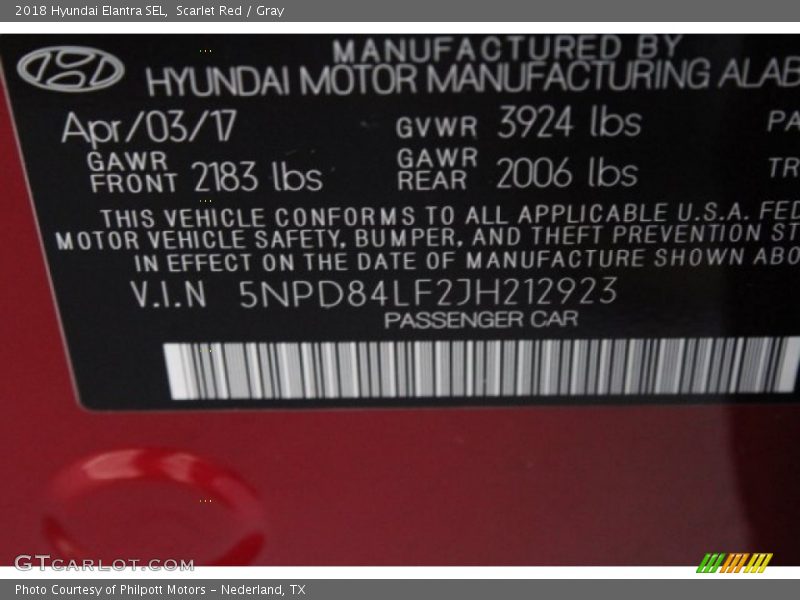 Scarlet Red / Gray 2018 Hyundai Elantra SEL