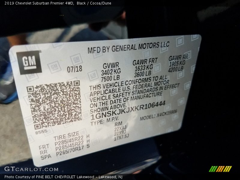 Black / Cocoa/Dune 2019 Chevrolet Suburban Premier 4WD