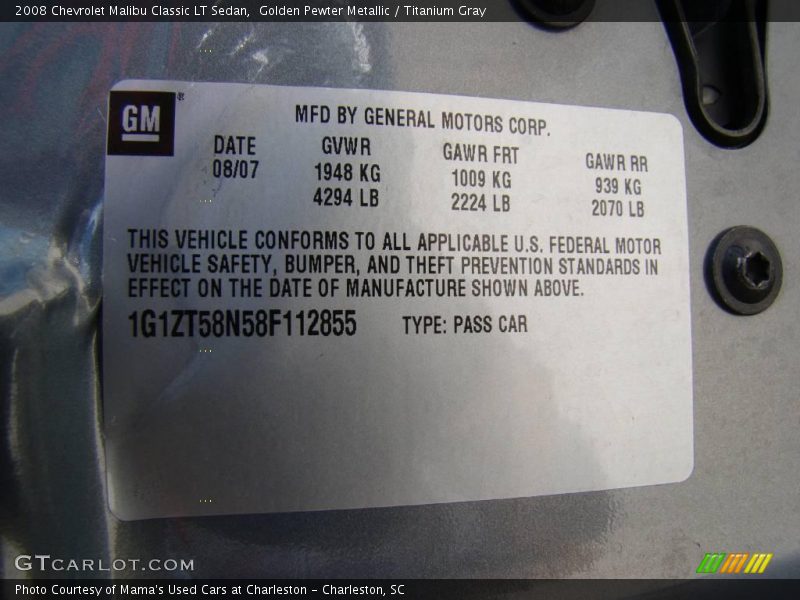 Golden Pewter Metallic / Titanium Gray 2008 Chevrolet Malibu Classic LT Sedan