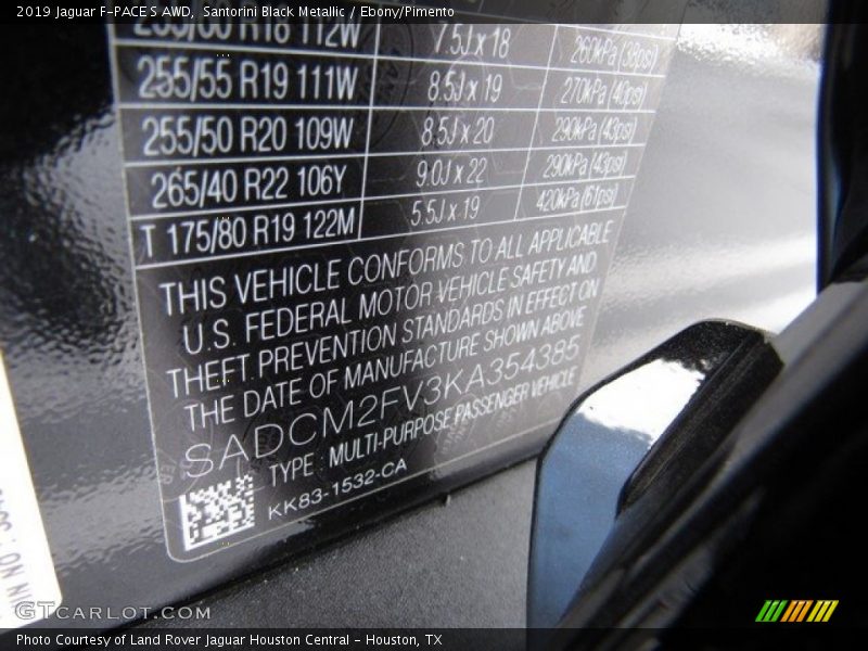 Santorini Black Metallic / Ebony/Pimento 2019 Jaguar F-PACE S AWD