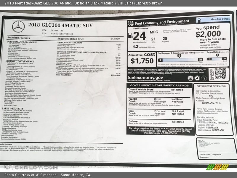 Obsidian Black Metallic / Silk Beige/Espresso Brown 2018 Mercedes-Benz GLC 300 4Matic