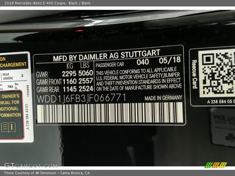 Black / Black 2018 Mercedes-Benz E 400 Coupe