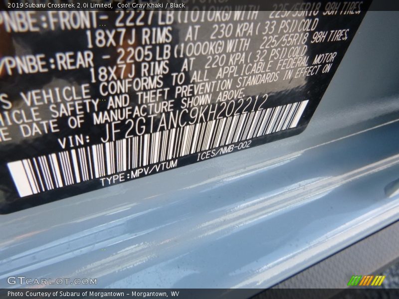 Cool Gray Khaki / Black 2019 Subaru Crosstrek 2.0i Limited