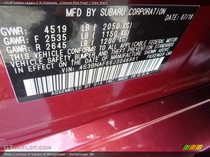 Crimson Red Pearl / Slate Black 2018 Subaru Legacy 2.5i Premium