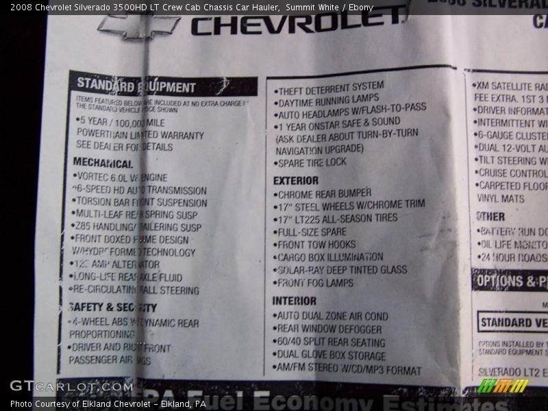 Summit White / Ebony 2008 Chevrolet Silverado 3500HD LT Crew Cab Chassis Car Hauler