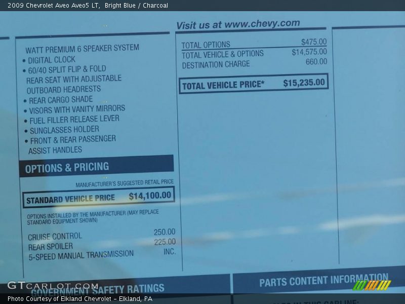 Bright Blue / Charcoal 2009 Chevrolet Aveo Aveo5 LT