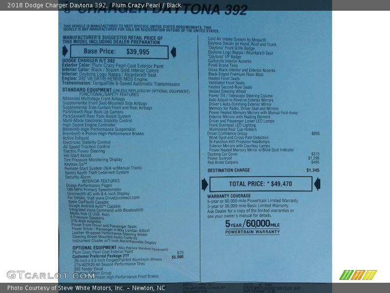 Plum Crazy Pearl / Black 2018 Dodge Charger Daytona 392