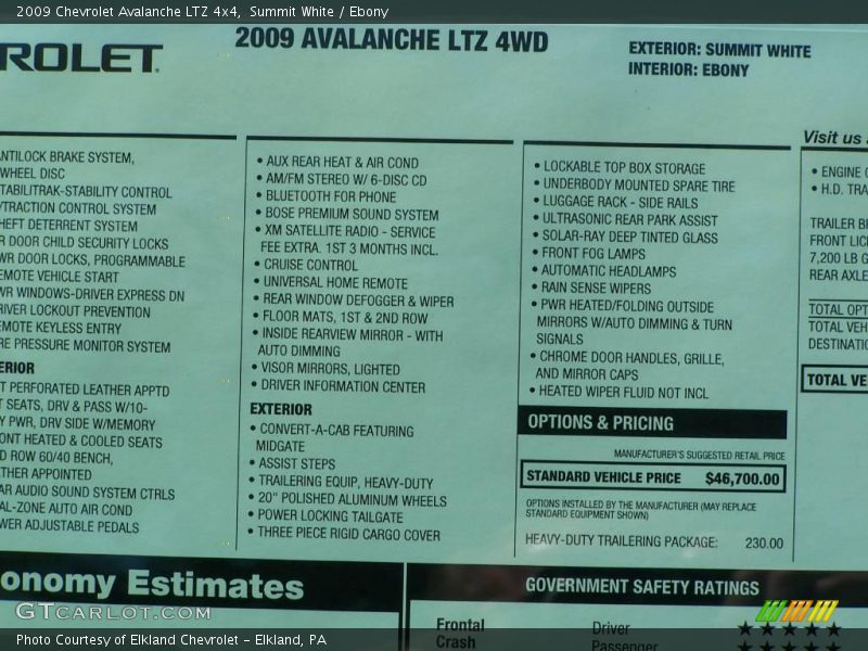 Summit White / Ebony 2009 Chevrolet Avalanche LTZ 4x4