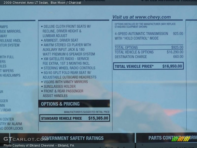 Blue Moon / Charcoal 2009 Chevrolet Aveo LT Sedan