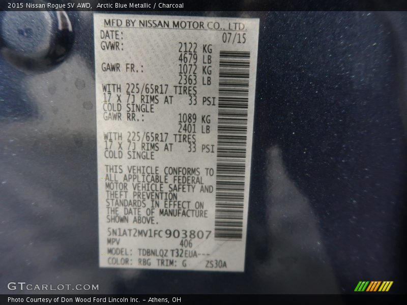 Arctic Blue Metallic / Charcoal 2015 Nissan Rogue SV AWD