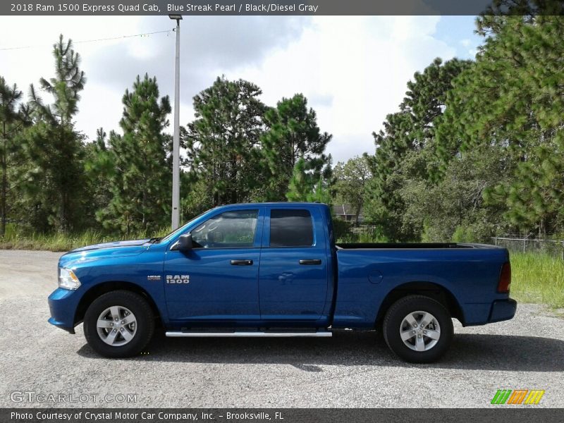 Blue Streak Pearl / Black/Diesel Gray 2018 Ram 1500 Express Quad Cab