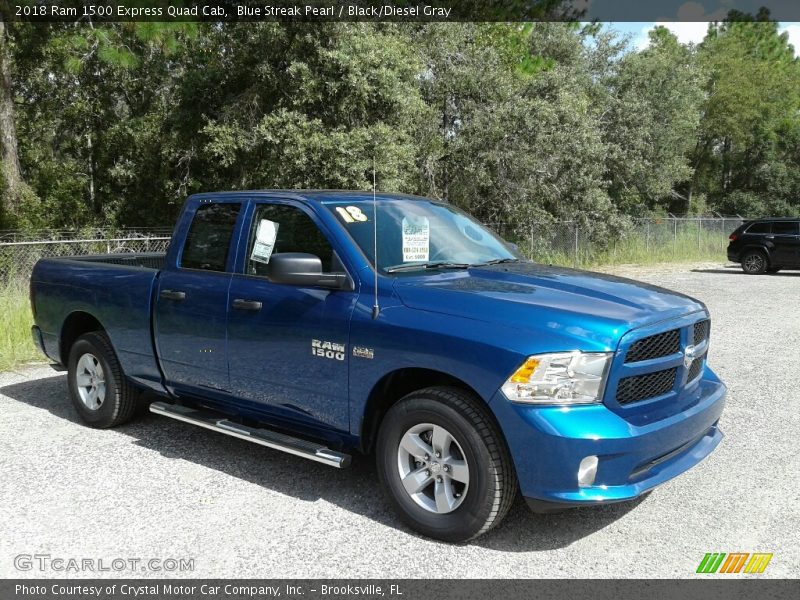 Blue Streak Pearl / Black/Diesel Gray 2018 Ram 1500 Express Quad Cab