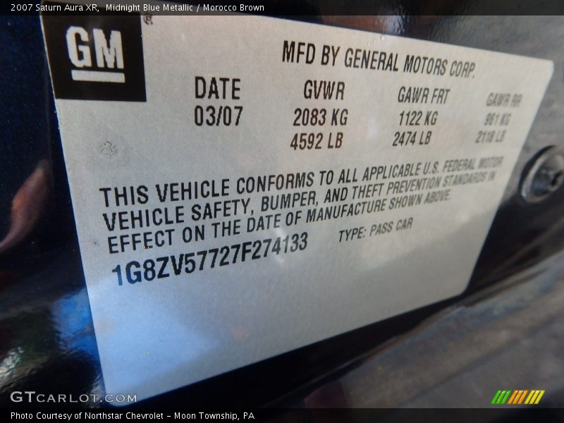 Midnight Blue Metallic / Morocco Brown 2007 Saturn Aura XR