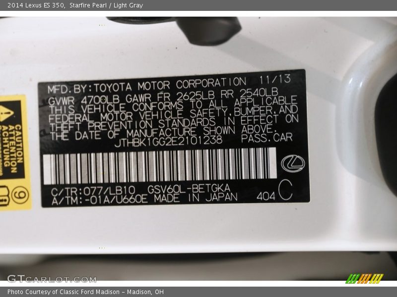 Starfire Pearl / Light Gray 2014 Lexus ES 350