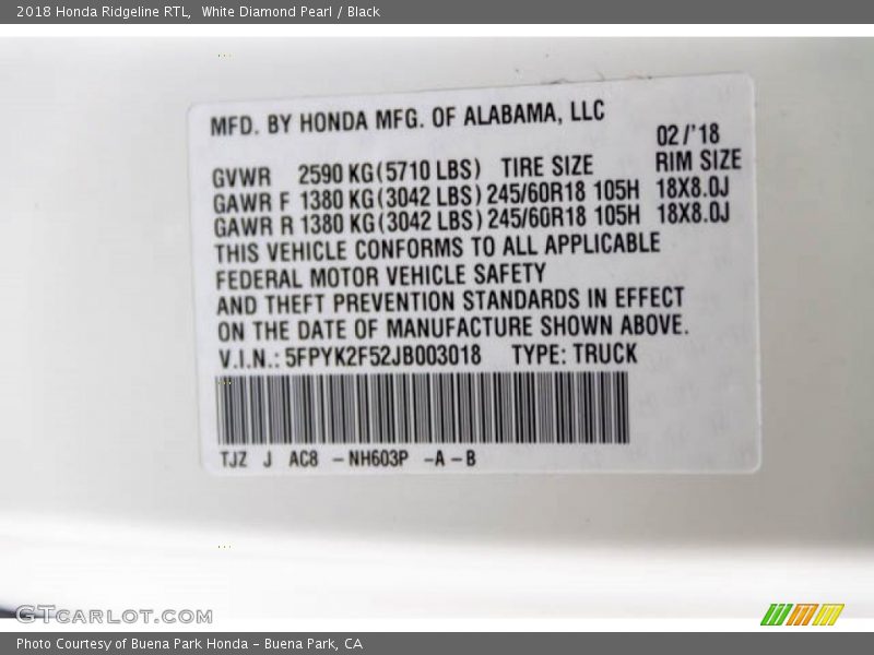 White Diamond Pearl / Black 2018 Honda Ridgeline RTL