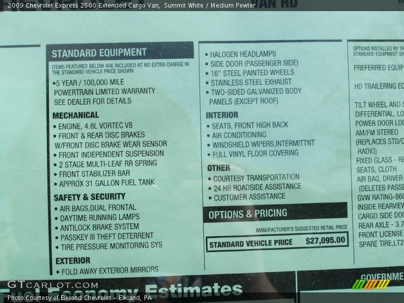 Summit White / Medium Pewter 2009 Chevrolet Express 2500 Extended Cargo Van