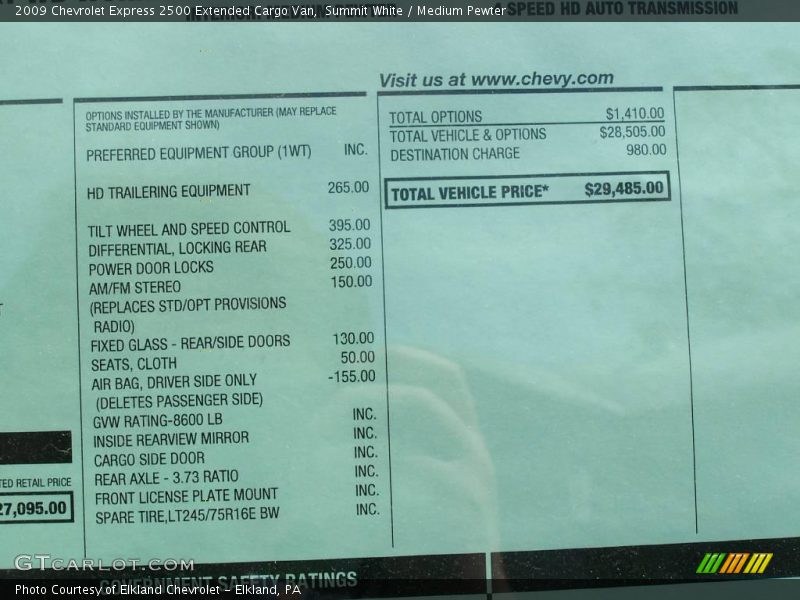 Summit White / Medium Pewter 2009 Chevrolet Express 2500 Extended Cargo Van