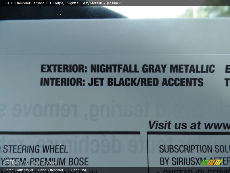 Nightfall Gray Metallic / Jet Black 2018 Chevrolet Camaro ZL1 Coupe