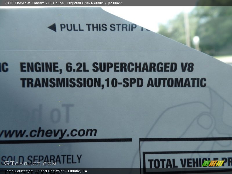 Nightfall Gray Metallic / Jet Black 2018 Chevrolet Camaro ZL1 Coupe