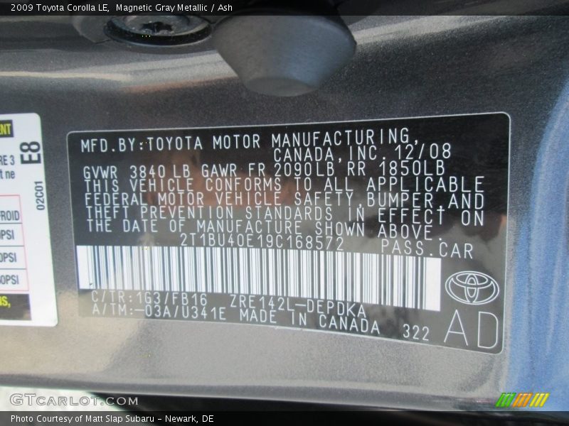 Magnetic Gray Metallic / Ash 2009 Toyota Corolla LE