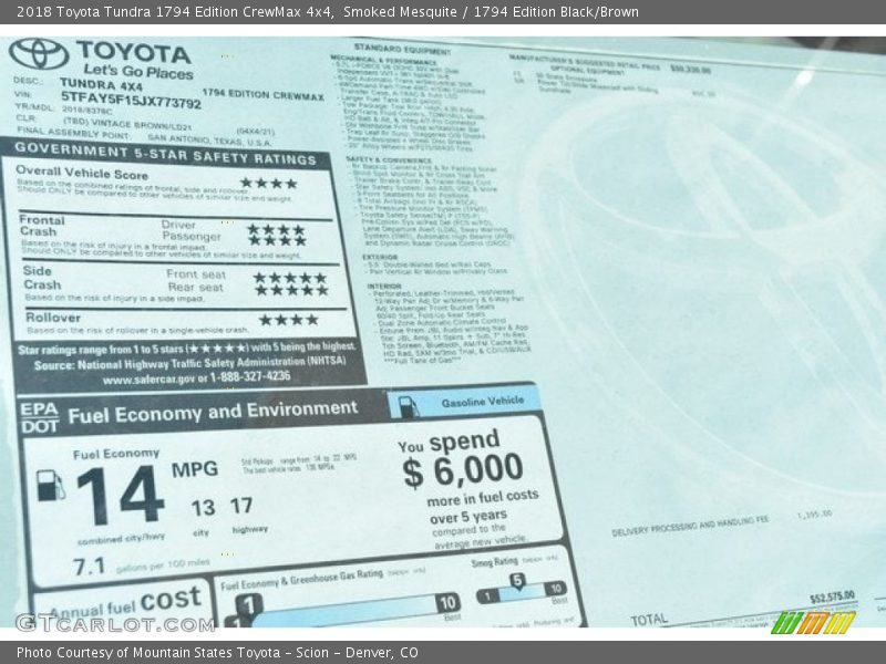 Smoked Mesquite / 1794 Edition Black/Brown 2018 Toyota Tundra 1794 Edition CrewMax 4x4