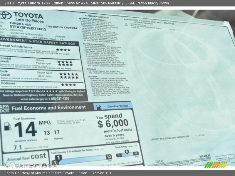 Silver Sky Metallic / 1794 Edition Black/Brown 2018 Toyota Tundra 1794 Edition CrewMax 4x4