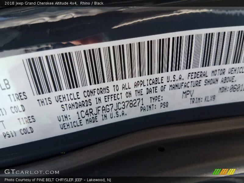 Rhino / Black 2018 Jeep Grand Cherokee Altitude 4x4