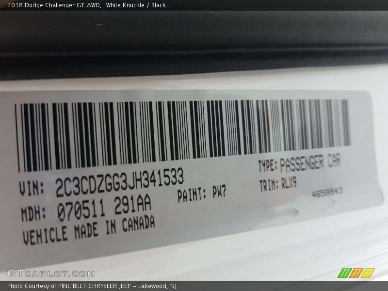 White Knuckle / Black 2018 Dodge Challenger GT AWD