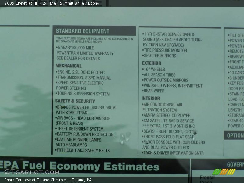 Summit White / Ebony 2009 Chevrolet HHR LS Panel