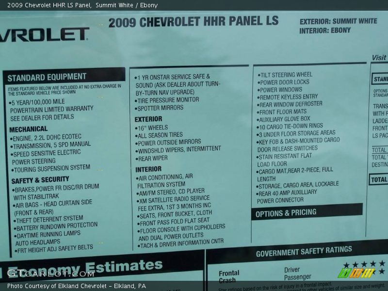 Summit White / Ebony 2009 Chevrolet HHR LS Panel