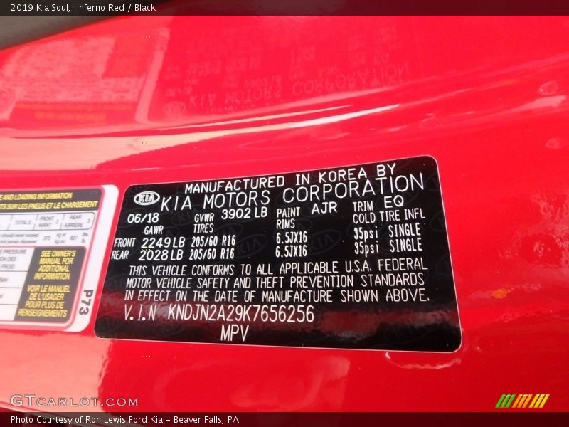 2019 Soul  Inferno Red Color Code AJR