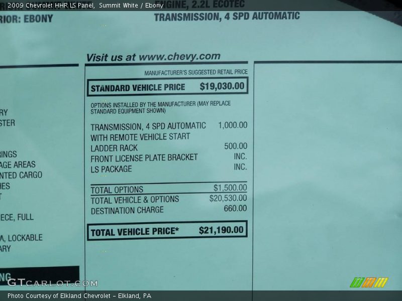Summit White / Ebony 2009 Chevrolet HHR LS Panel