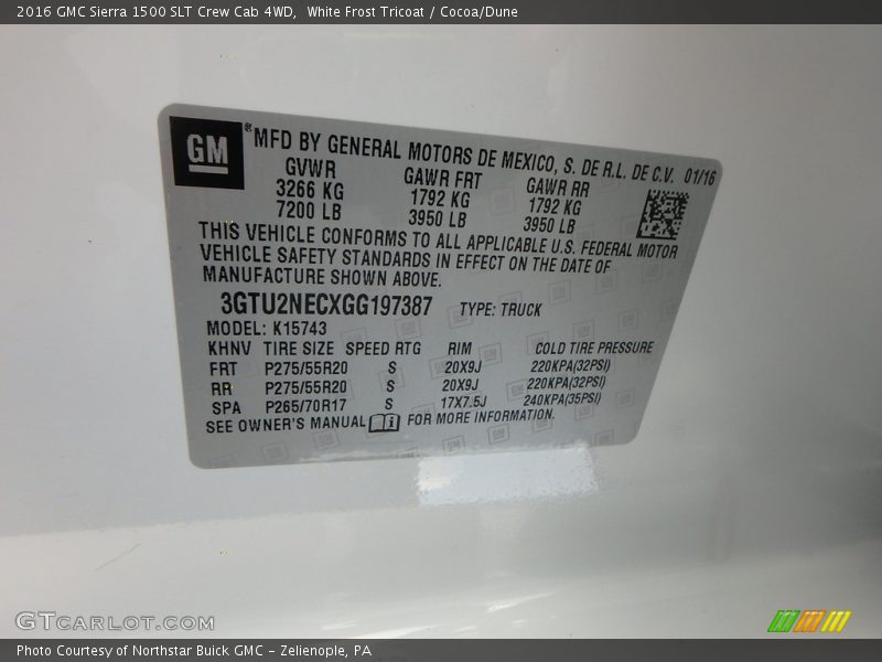 White Frost Tricoat / Cocoa/Dune 2016 GMC Sierra 1500 SLT Crew Cab 4WD