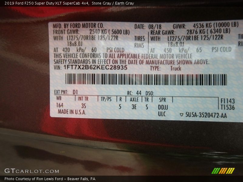 Stone Gray / Earth Gray 2019 Ford F250 Super Duty XLT SuperCab 4x4