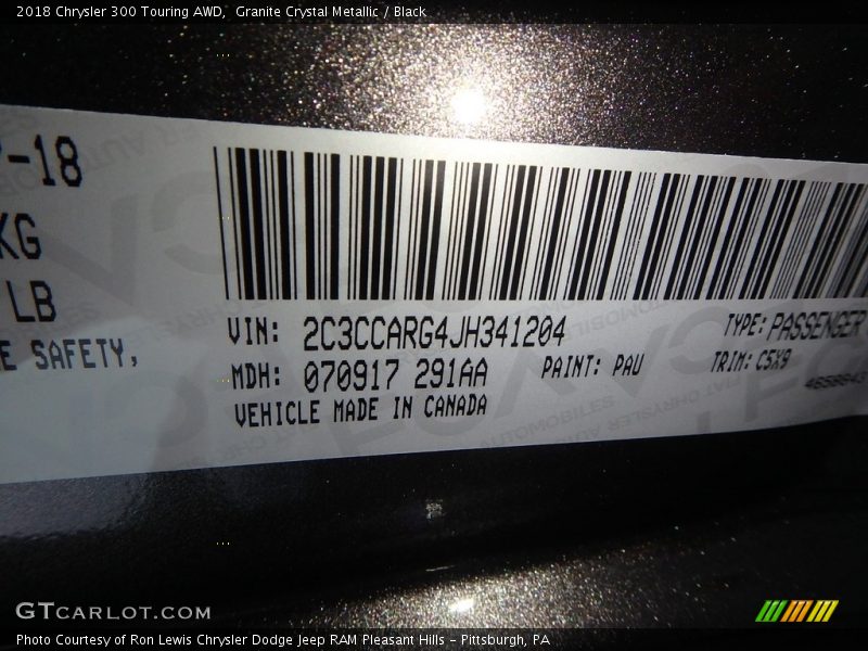 2018 300 Touring AWD Granite Crystal Metallic Color Code PAU