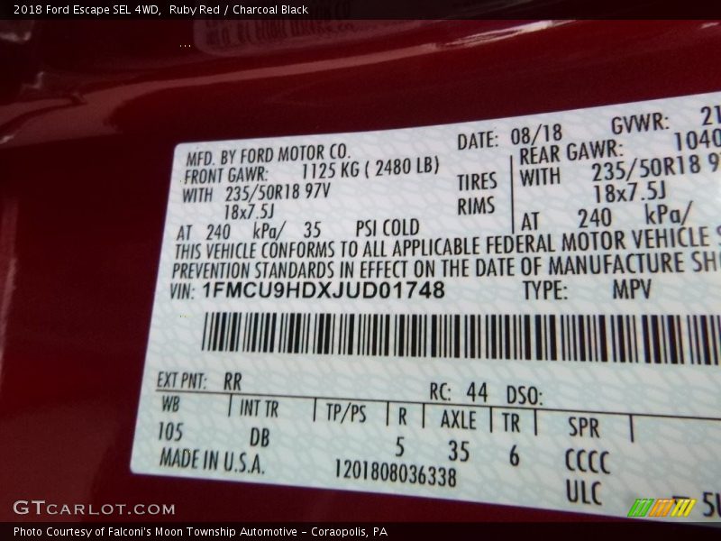 Ruby Red / Charcoal Black 2018 Ford Escape SEL 4WD