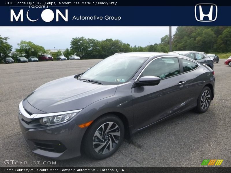 Modern Steel Metallic / Black/Gray 2018 Honda Civic LX-P Coupe