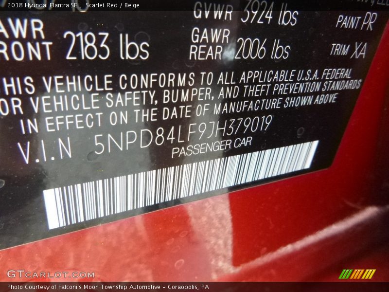 Scarlet Red / Beige 2018 Hyundai Elantra SEL